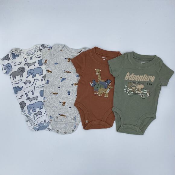 Carters Baby Boy Safari Animal Print Lot of 4 Short Sleeve One Piece Size 3M - Picture 1 of 3